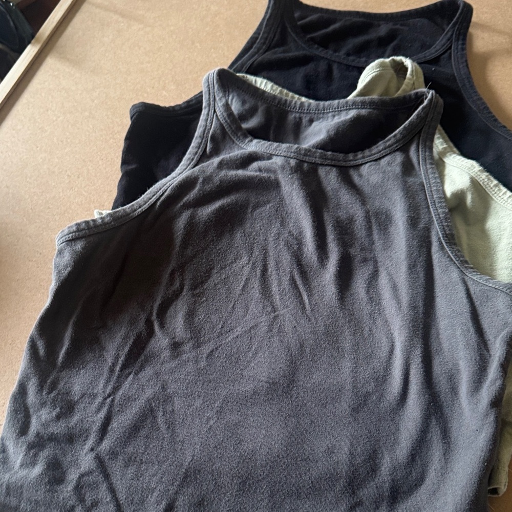 Set of Three Tank Tops - Black, Gray, and Olive - Picture 4 of 4